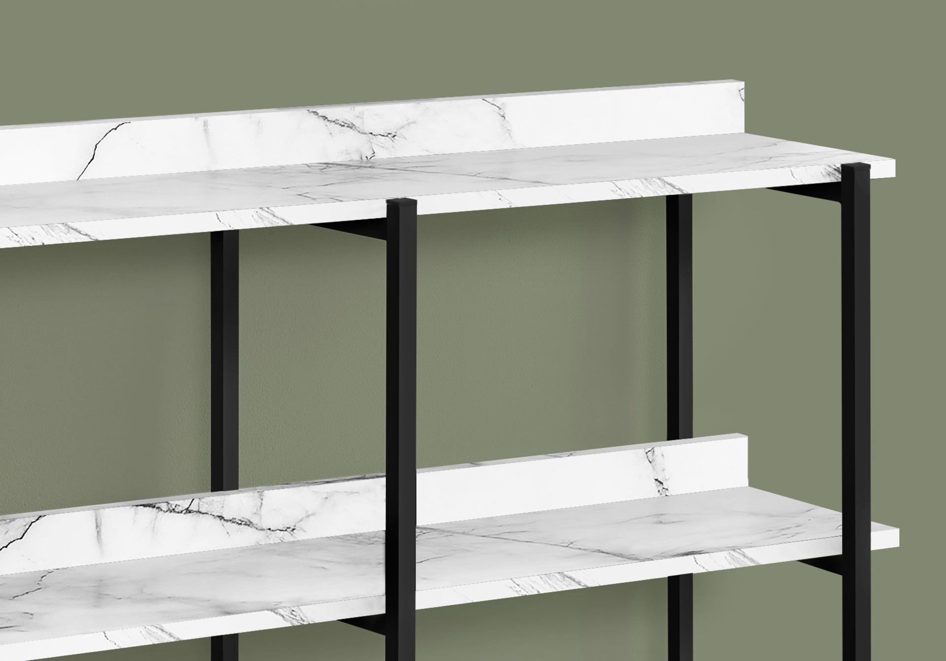 Accent Table, Console, Entryway, Narrow, Sofa, Living Room, Bedroom, White Marble Look Laminate, Black Metal, Contemporary, Modern