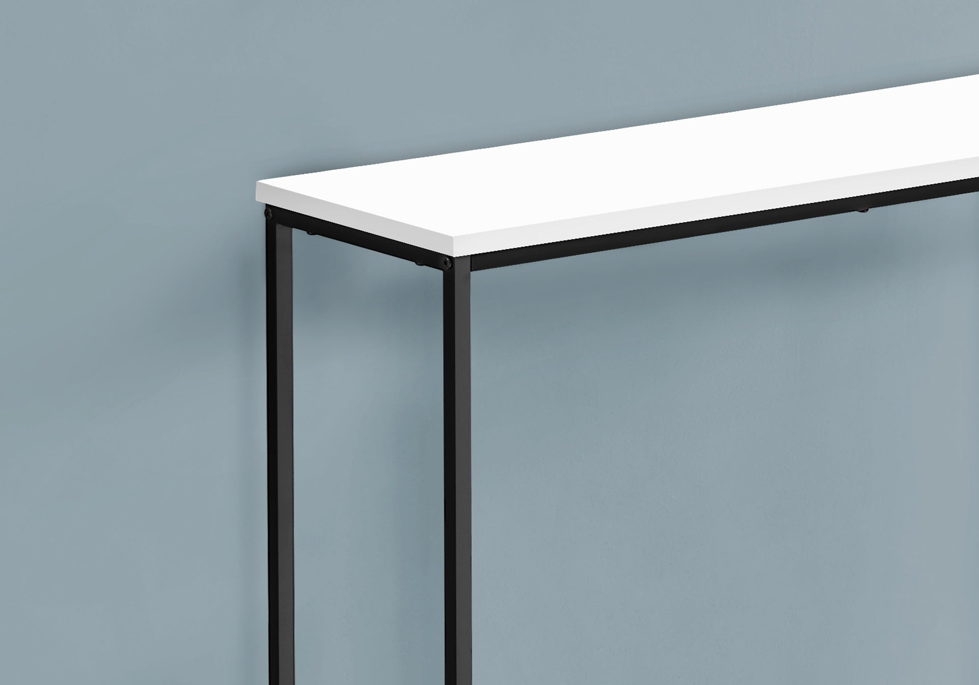 Accent Table, Console, Entryway, Narrow, Sofa, Living Room, Bedroom, White Laminate, Black Metal, Contemporary, Modern