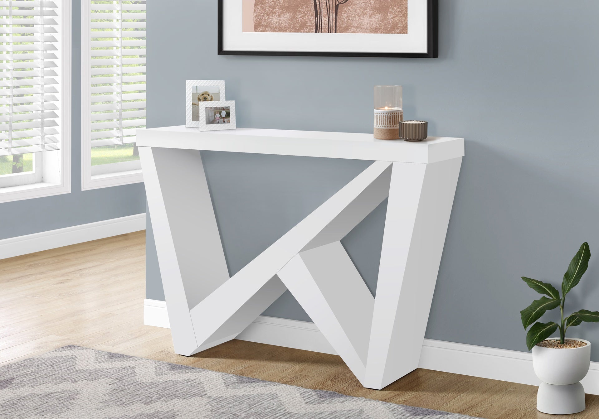 Accent Table, Console, Entryway, Narrow, Sofa, Living Room, Bedroom, White Laminate, Contemporary, Modern