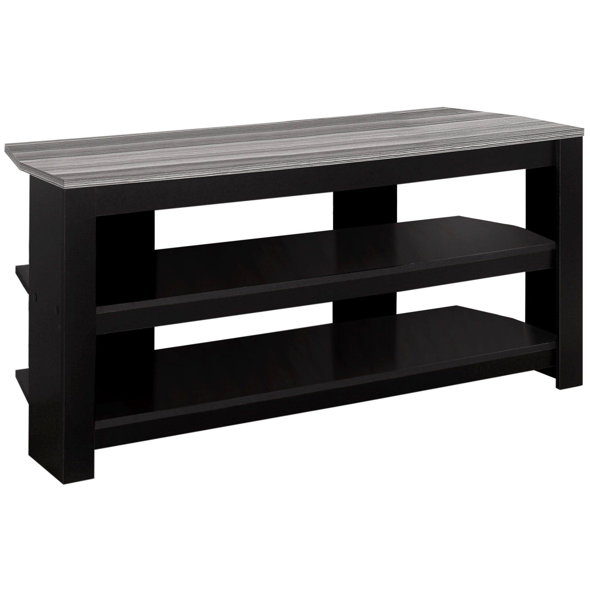 Tv Stand, 42 Inch, Console, Media Entertainment Center, Storage Shelves, Living Room, Bedroom, Black And Grey Laminate, Contemporary, Modern