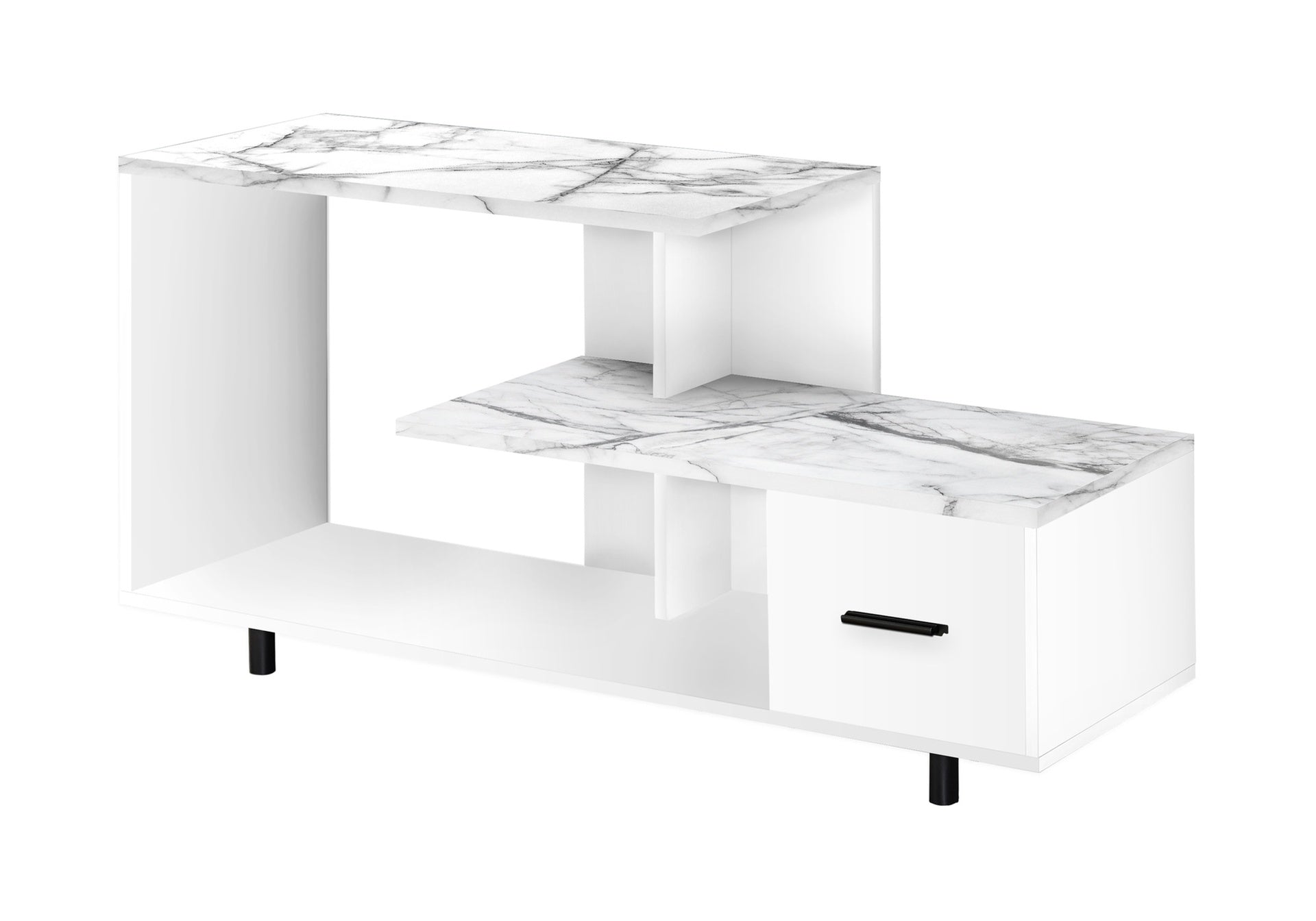 Tv Stand, 48 Inch, Console, Media Entertainment Center, Storage Drawer, Living Room, Bedroom, White Marble Look Laminate, Contemporary, Modern