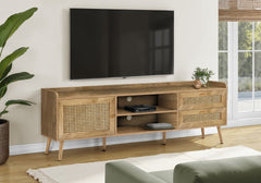 Tv Stand, 72 Inch, Console, Media Entertainment Center, Storage Cabinet, Living Room, Bedroom, Walnut Laminate, Wood Legs, Transitional