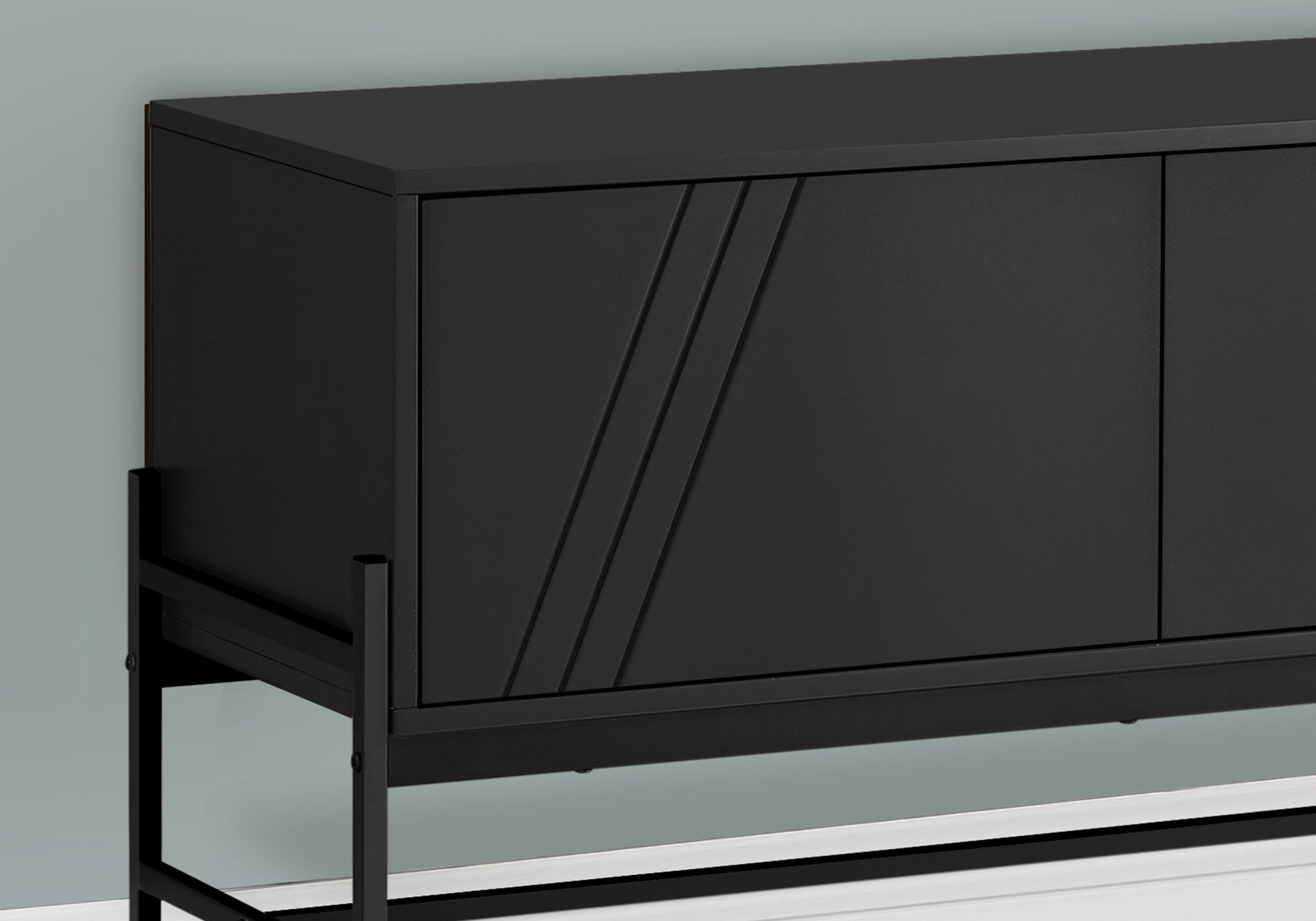 Tv Stand, 60 Inch, Console, Media Entertainment Center, Storage Cabinet, Living Room, Bedroom, Black Laminate, Black Metal, Contemporary, Modern