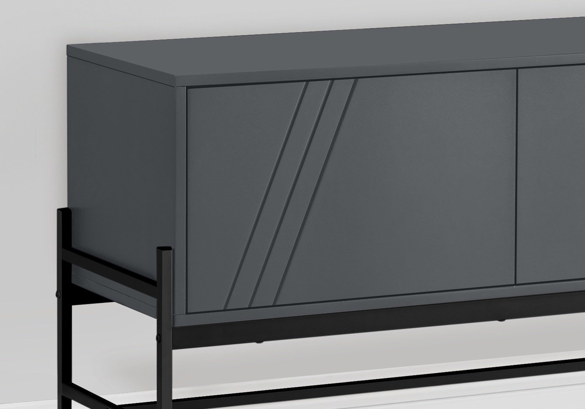 Tv Stand, 60 Inch, Console, Media Entertainment Center, Storage Cabinet, Living Room, Bedroom, Grey Laminate, Black Metal, Contemporary, Modern