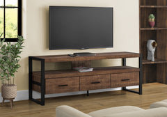 Tv Stand, 60 Inch, Console, Media Entertainment Center, Storage Drawers, Living Room, Bedroom, Brown Laminate, Black Metal, Contemporary, Modern
