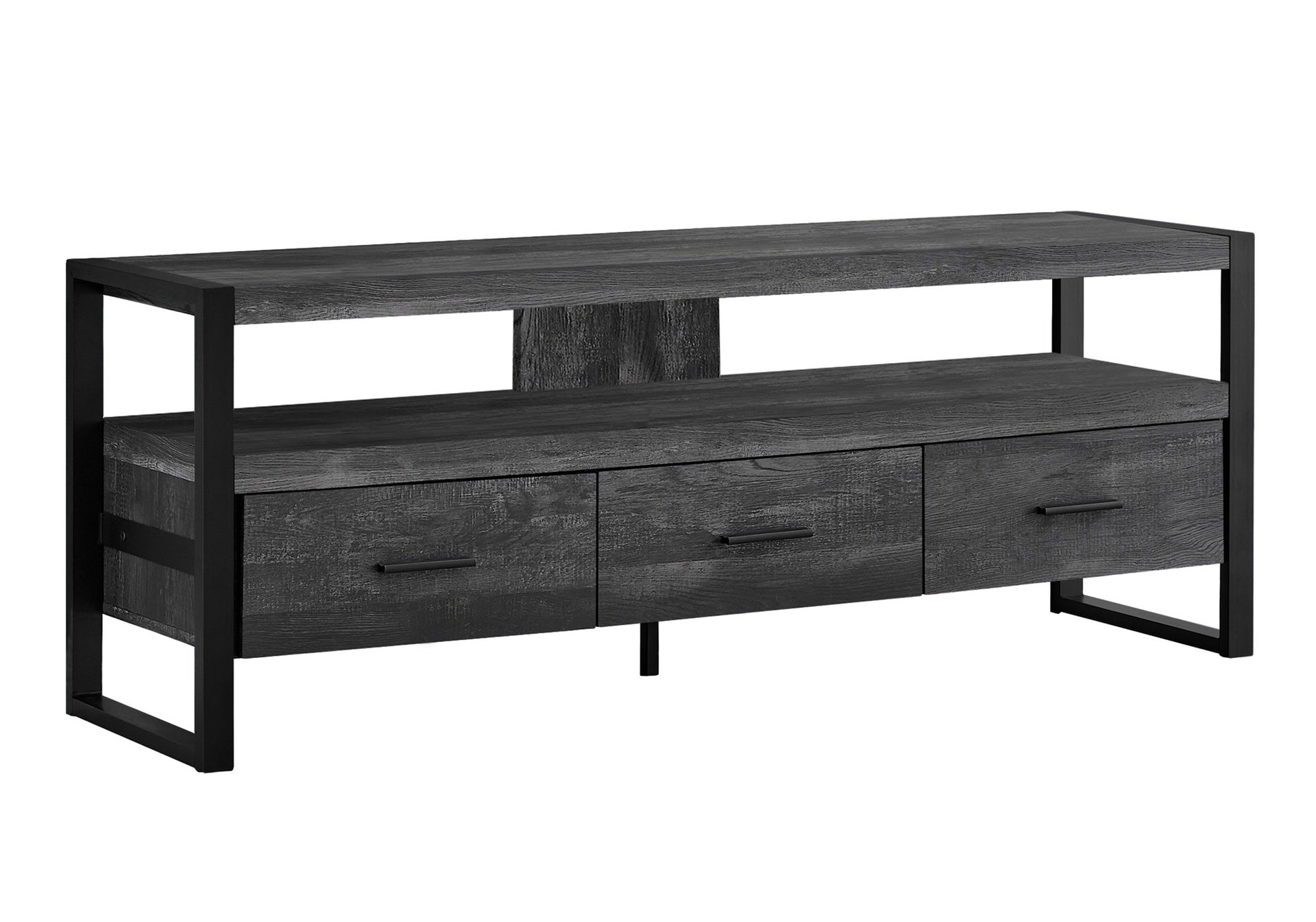 Tv Stand, 60 Inch, Console, Media Entertainment Center, Storage Drawers, Living Room, Bedroom, Black Laminate, Black Metal, Contemporary, Modern