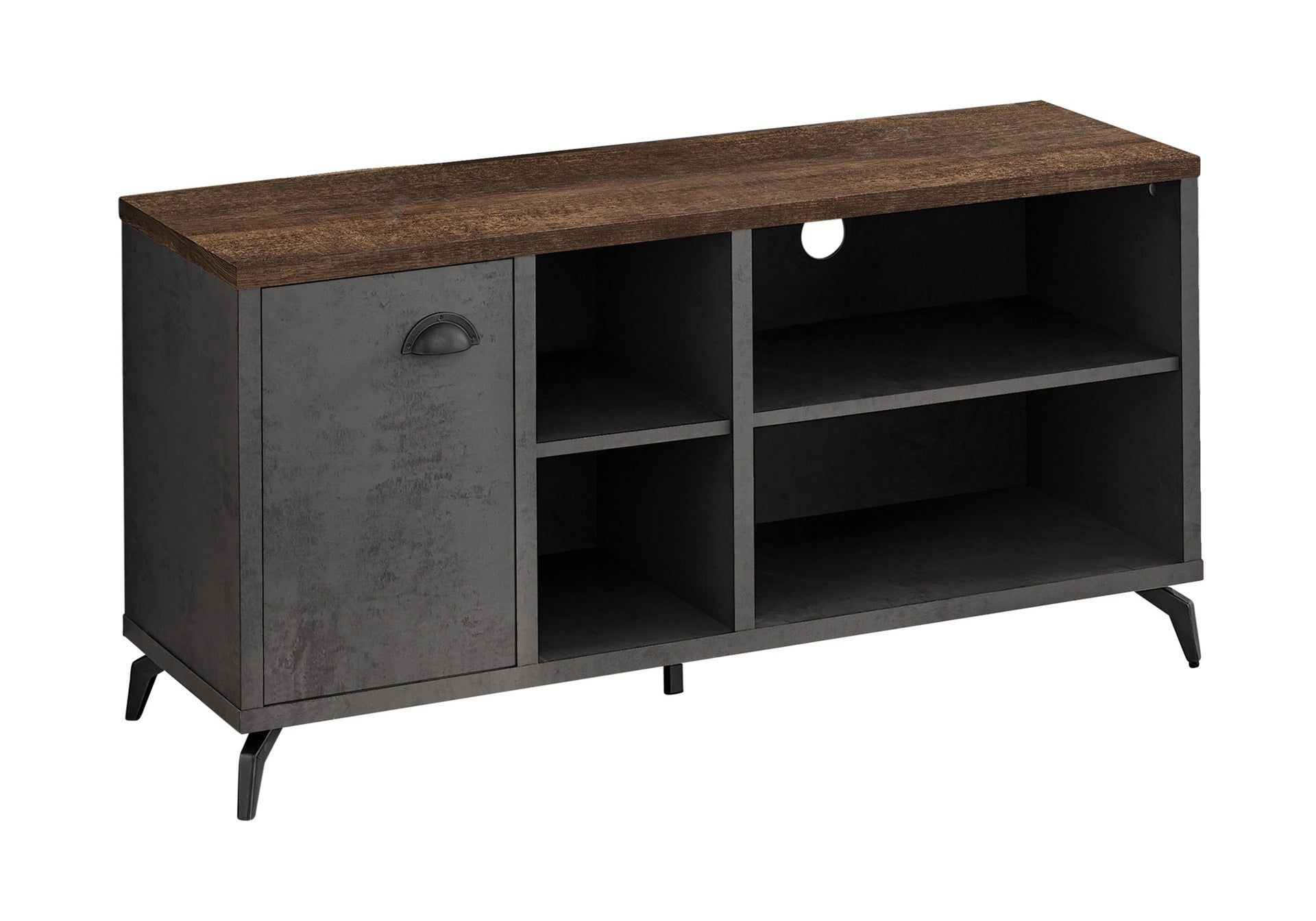 Tv Stand, 48 Inch, Console, Media Entertainment Center, Storage Cabinet, Living Room, Bedroom, Brown And Grey Laminate, Grey Metal, Contemporary, Modern