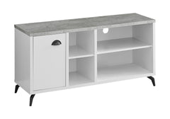 Tv Stand, 48 Inch, Console, Media Entertainment Center, Storage Cabinet, Living Room, Bedroom, White And Grey Laminate, Black Metal, Contemporary, Modern