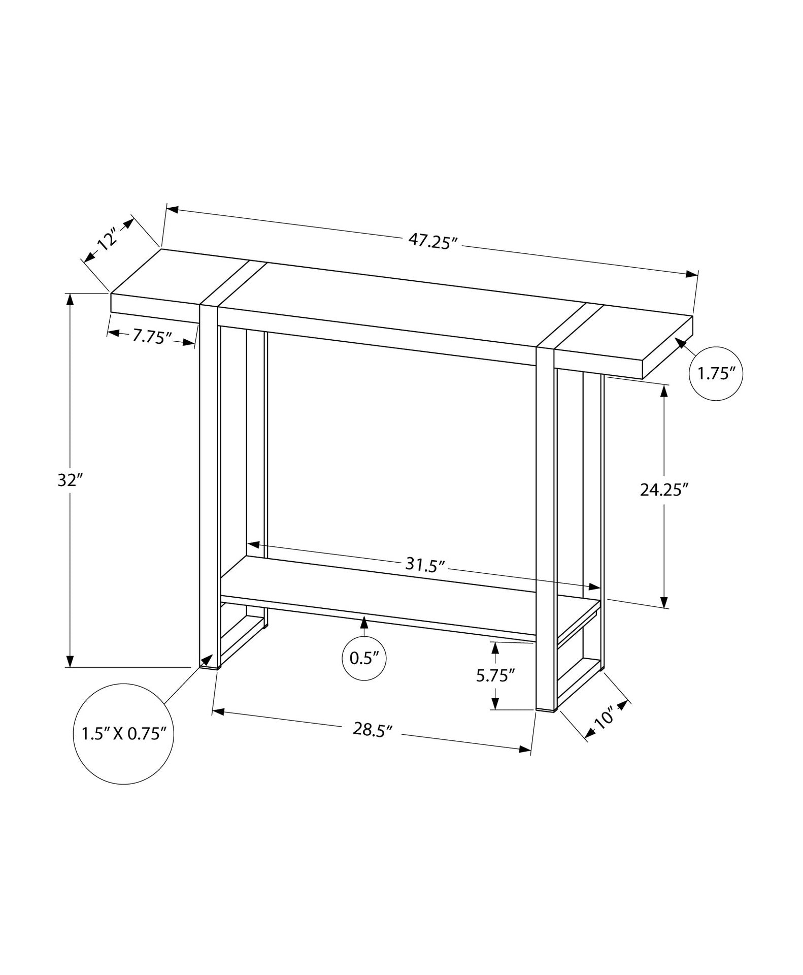 Accent Table, Console, Entryway, Narrow, Sofa, Living Room, Bedroom, Brown Laminate, Black Metal, Contemporary, Modern