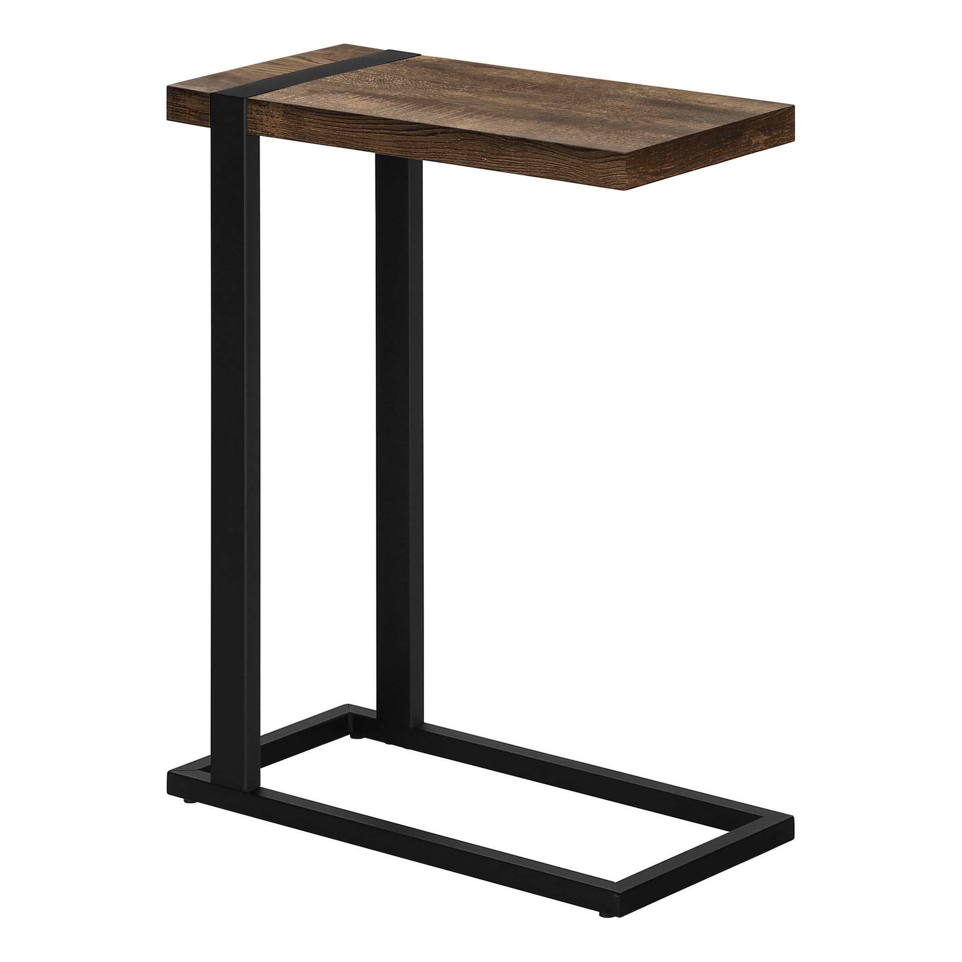 Accent Table, C-shaped, End, Side, Snack, Living Room, Bedroom, Brown Laminate, Black Metal, Contemporary, Modern
