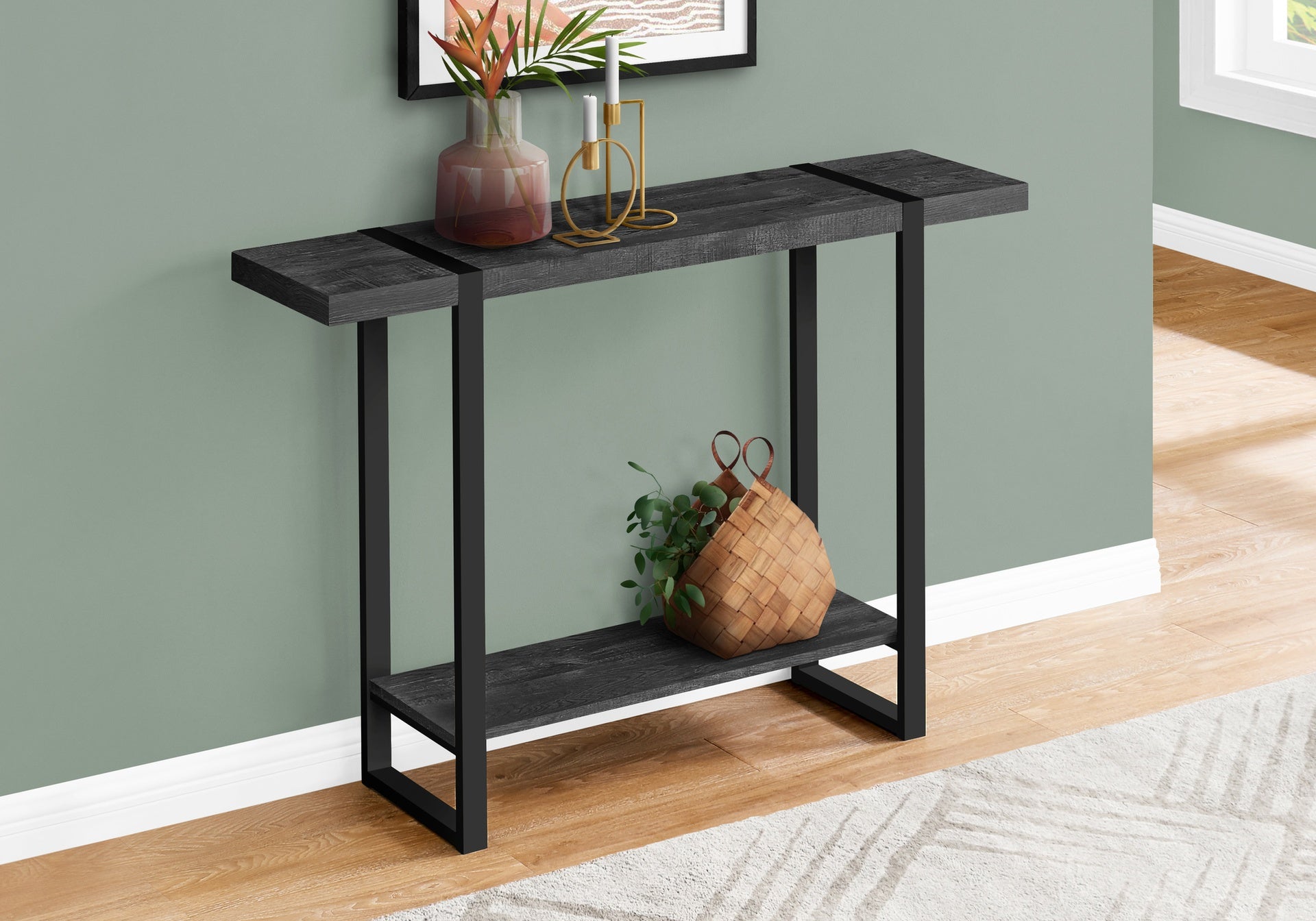 Accent Table, Console, Entryway, Narrow, Sofa, Living Room, Bedroom, Black Laminate, Black Metal, Contemporary, Modern
