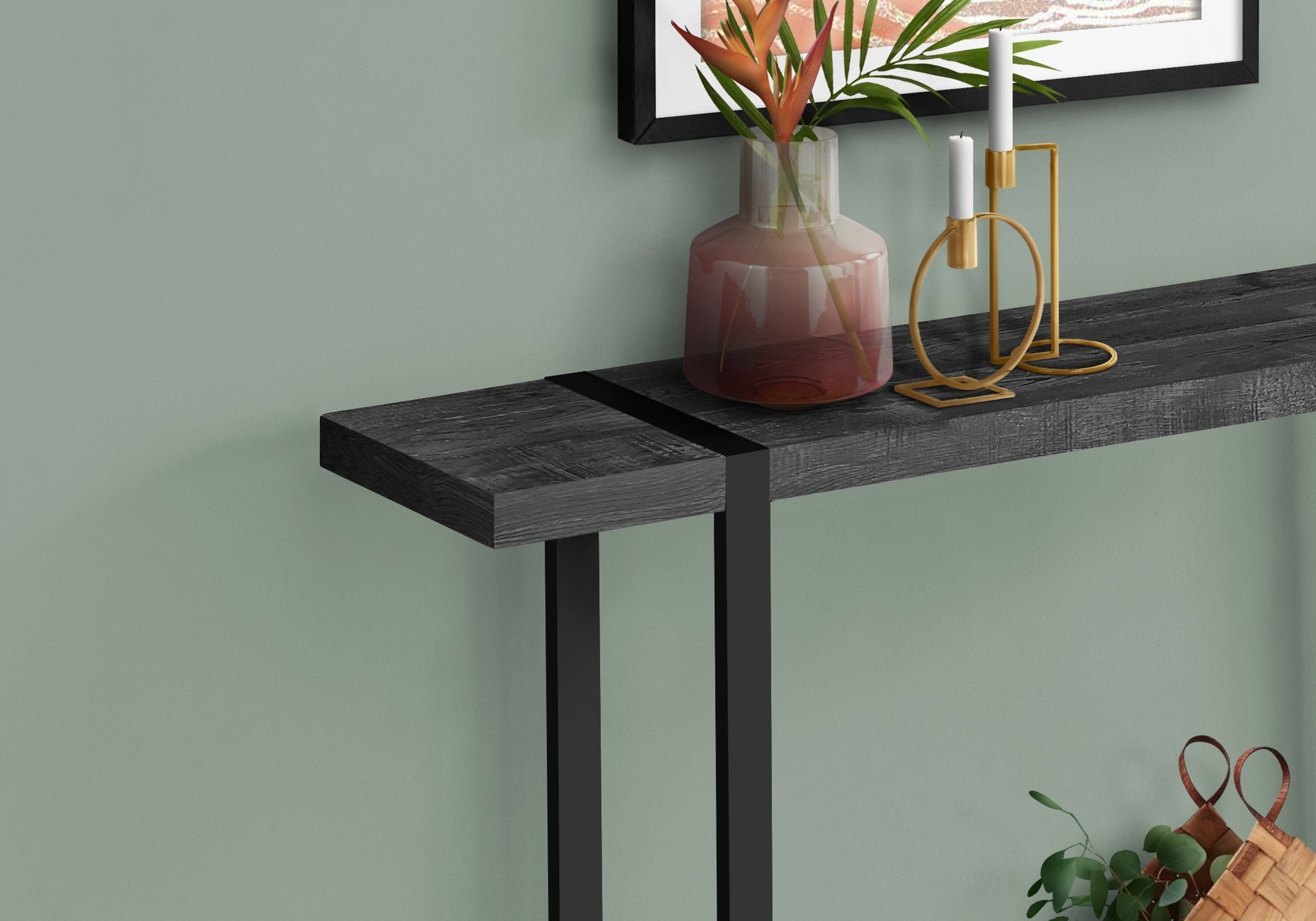 Accent Table, Console, Entryway, Narrow, Sofa, Living Room, Bedroom, Black Laminate, Black Metal, Contemporary, Modern