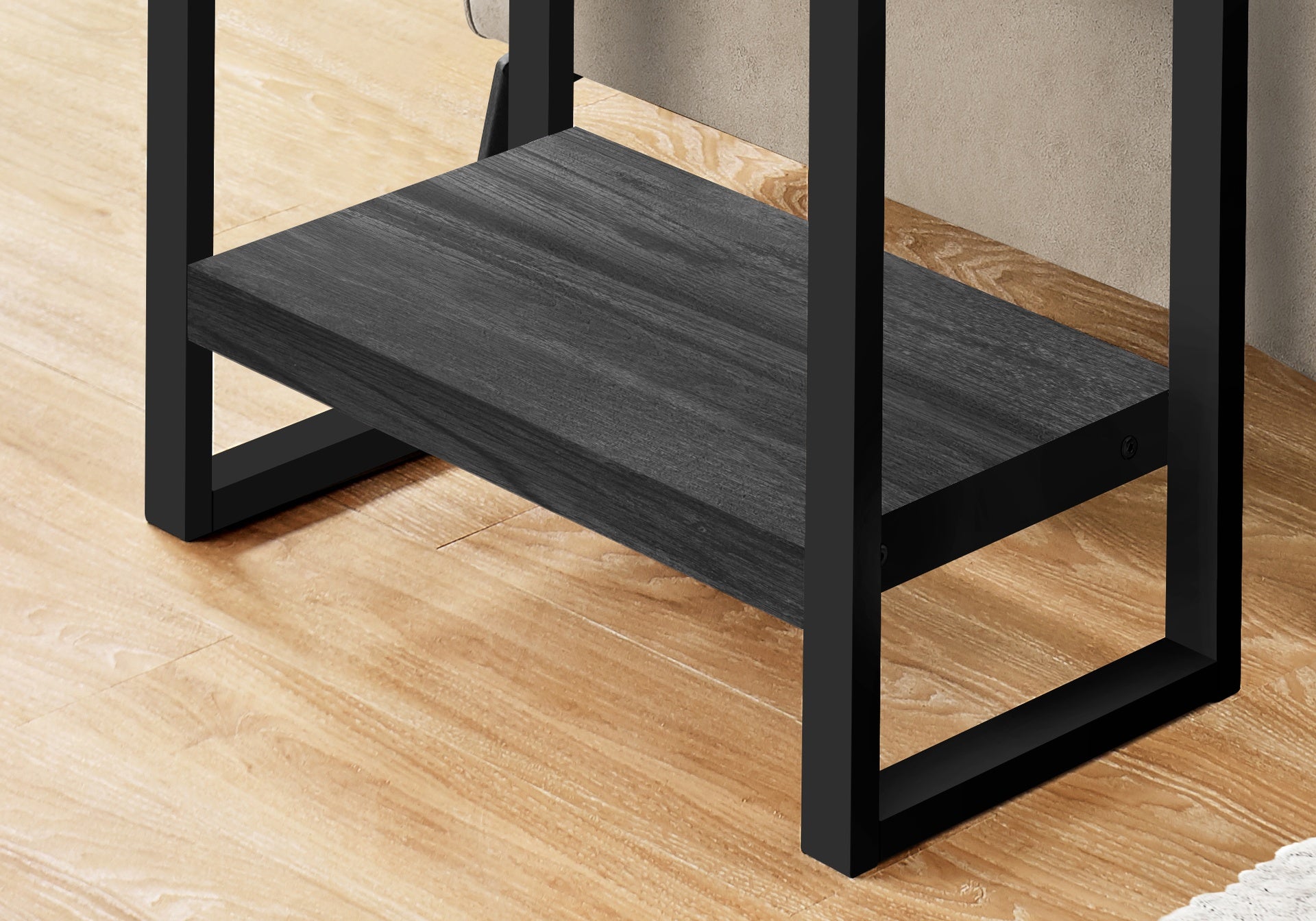 Accent Table, Side, End, Nightstand, Lamp, Living Room, Bedroom, Black Laminate, Black Metal, Industrial