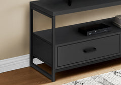 Tv Stand, 48 Inch, Console, Media Entertainment Center, Storage Drawers, Living Room, Bedroom, Black Laminate, Black Metal, Contemporary, Modern