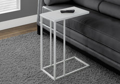 Accent Table, C-shaped, End, Side, Snack, Living Room, Bedroom, Tempered Glass, White Metal, Contemporary, Modern