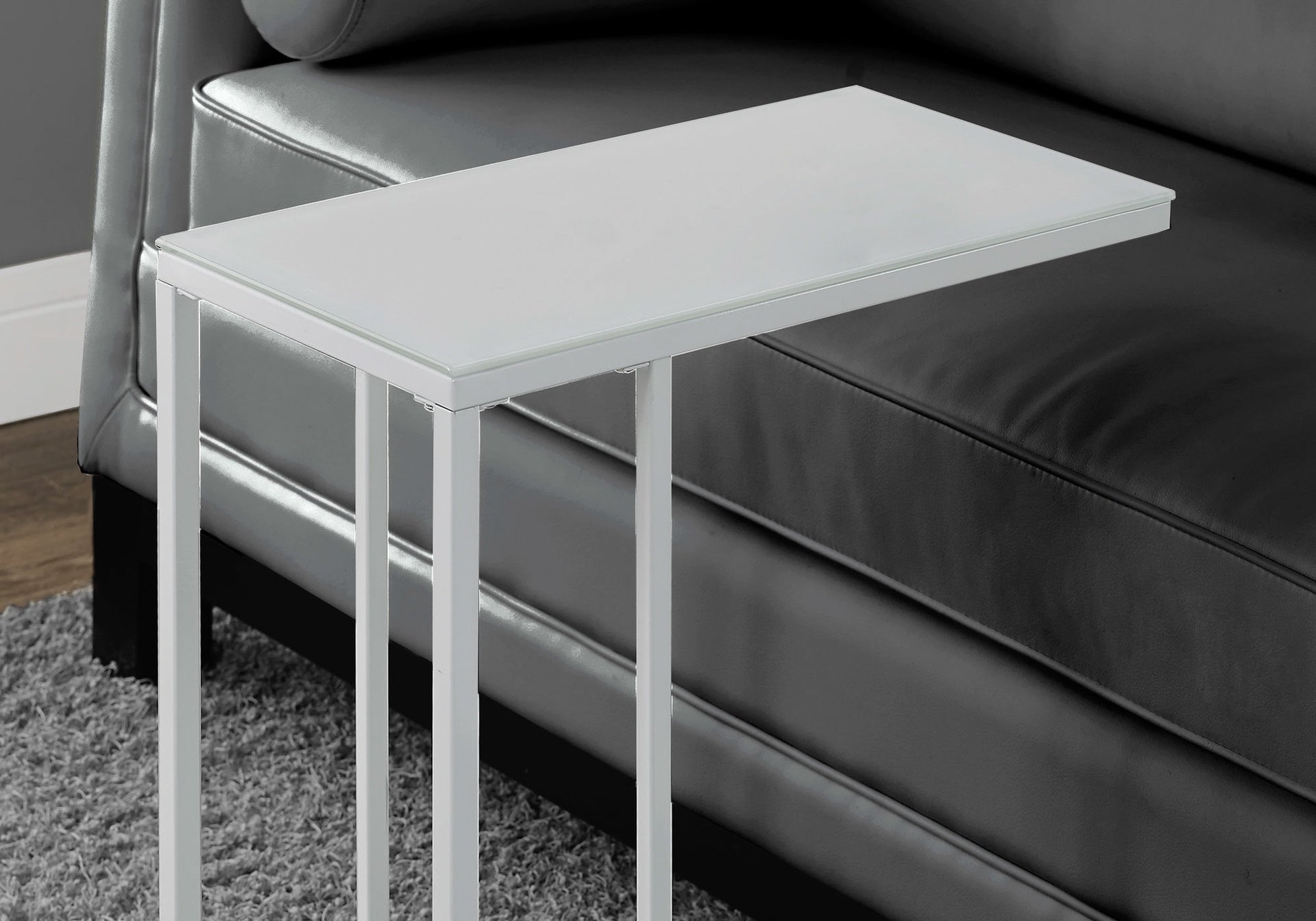 Accent Table, C-shaped, End, Side, Snack, Living Room, Bedroom, Tempered Glass, White Metal, Contemporary, Modern