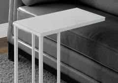 Accent Table, C-shaped, End, Side, Snack, Living Room, Bedroom, Tempered Glass, White Metal, Contemporary, Modern