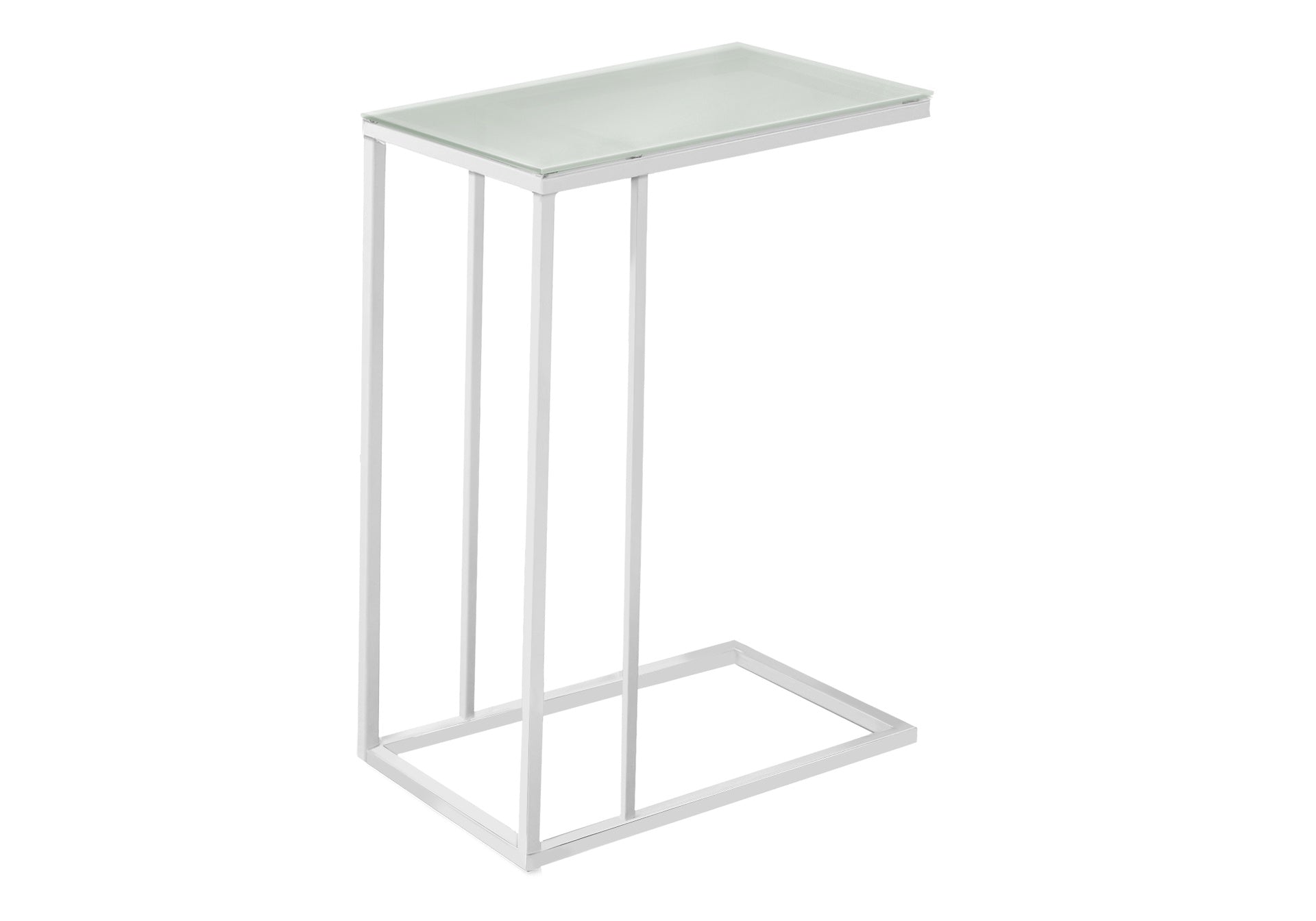 Accent Table, C-shaped, End, Side, Snack, Living Room, Bedroom, Tempered Glass, White Metal, Contemporary, Modern