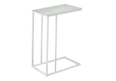 Accent Table, C-shaped, End, Side, Snack, Living Room, Bedroom, Tempered Glass, White Metal, Contemporary, Modern