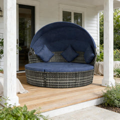Patio Sectional Furniture Set,Outdoor Conversation Set,4 Piece Round Rattan Daybed