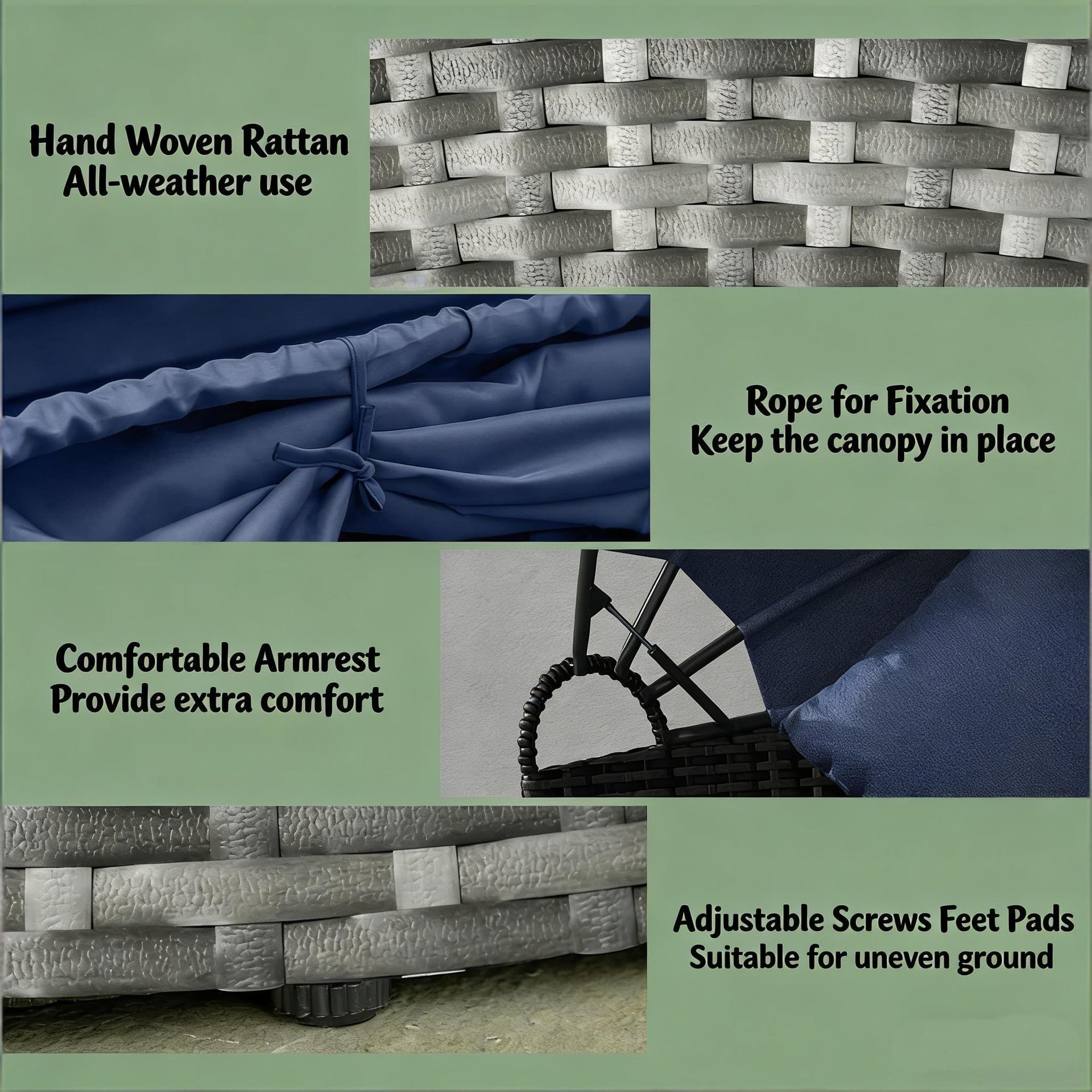 Patio Sectional Furniture Set,Outdoor Conversation Set,4 Piece Round Rattan Daybed