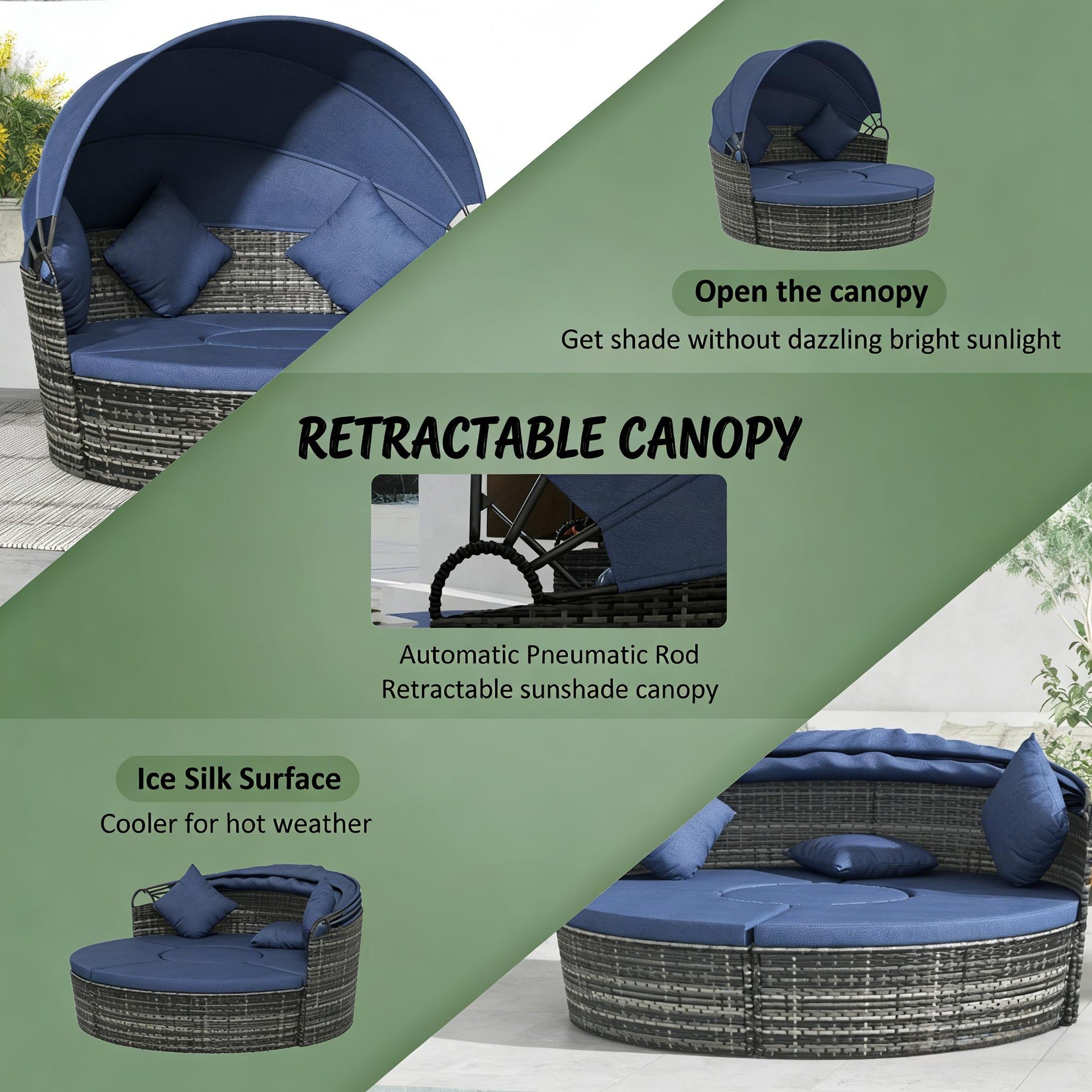 Patio Sectional Furniture Set,Outdoor Conversation Set,4 Piece Round Rattan Daybed