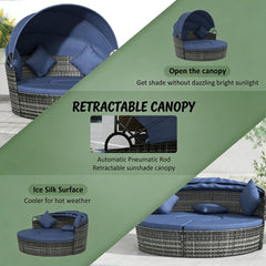 Patio Sectional Furniture Set,Outdoor Conversation Set,4 Piece Round Rattan Daybed