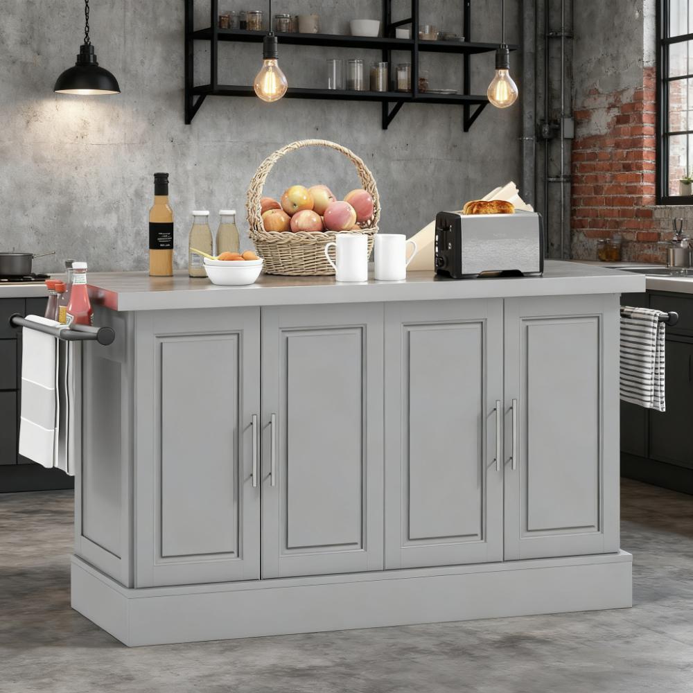 Kitchen Island Rolling Kitchen Island Cart with  2 Drawers, Spice, Knife and Towel Rack ,gray