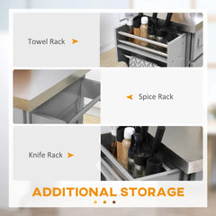 Kitchen Island Rolling Kitchen Island Cart with  2 Drawers, Spice, Knife and Towel Rack ,gray