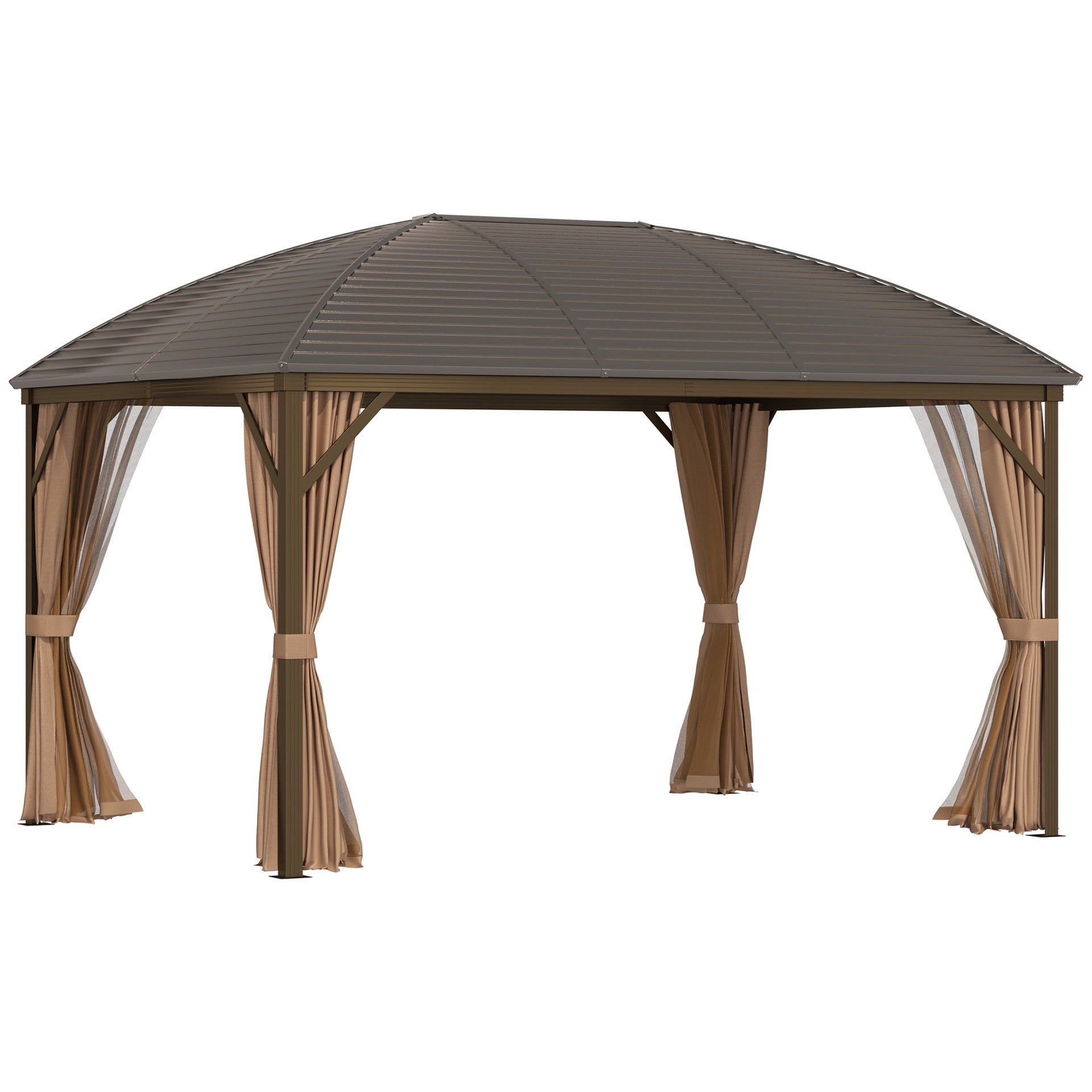 Gazebo 10' x 13' Hardtop Gazebo with Curtains, Netting, Pavilion with Steel Roof Ceiling Hook