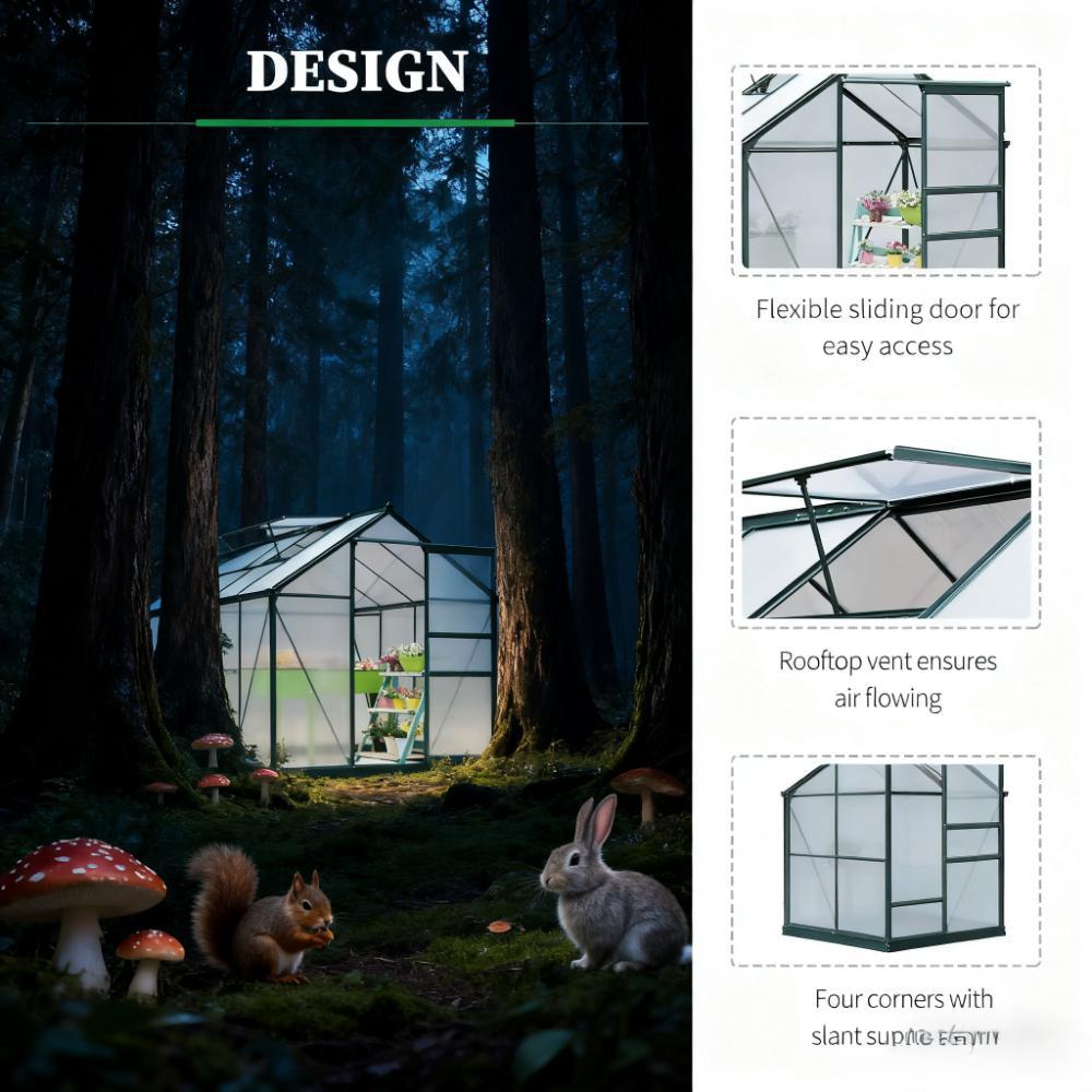 Greenhouse 6' x 8' Outdoor Greenhouse with Rain Gutter and Roof Vent