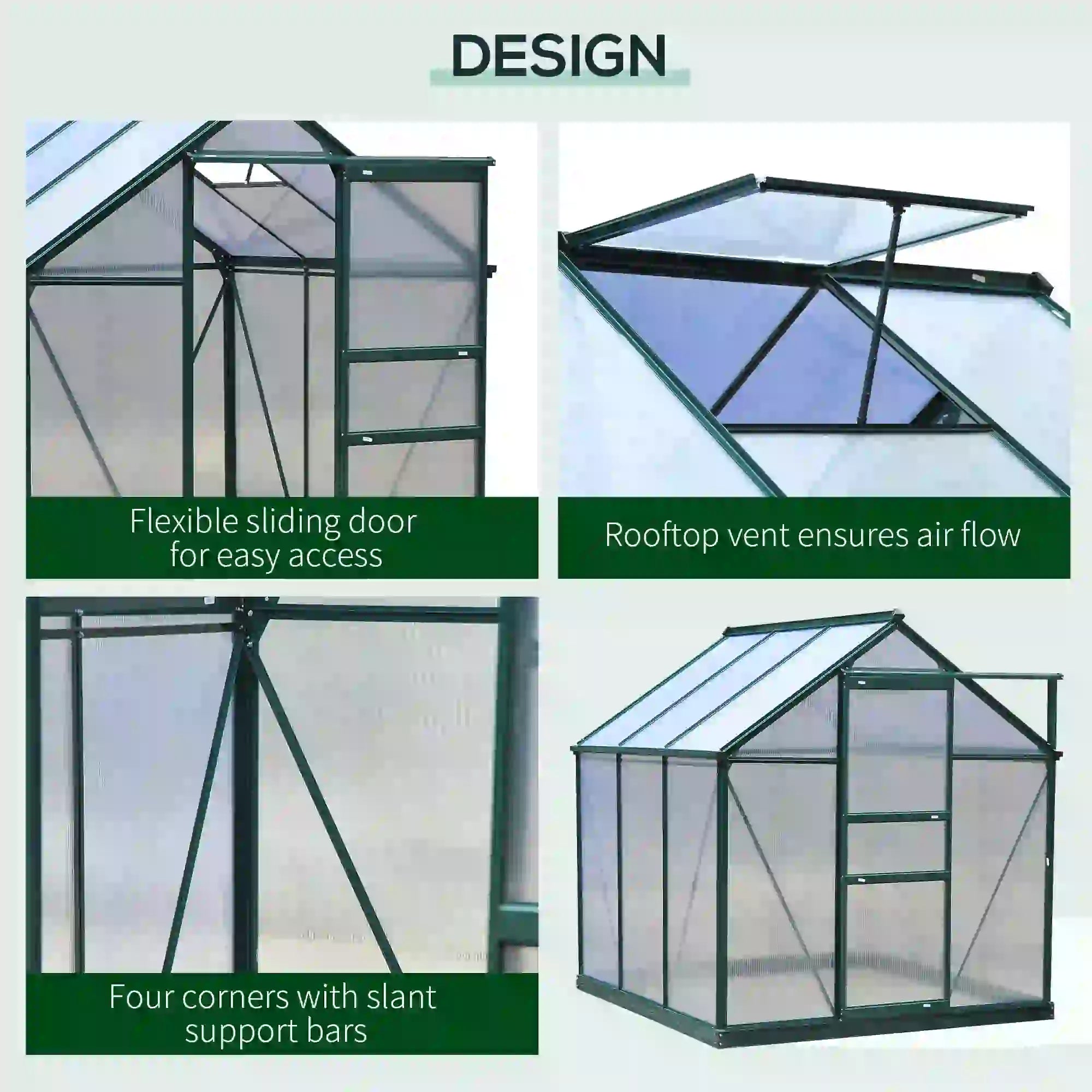 Greenhouse 6' x 6'' for Outdoors, Polycarbonate Greenhouse Aluminum Walk-in Green Houses