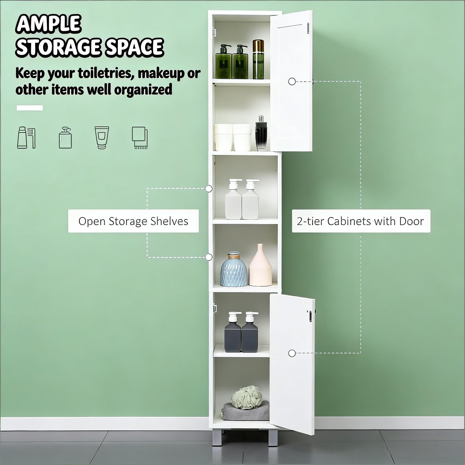 Freestanding Tower Cabinet,Tall Bathroom Storage Cabinet,Foyer Storage Cabinet