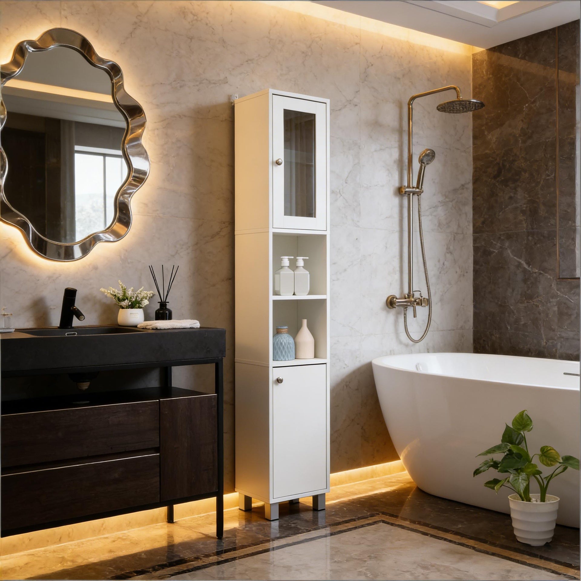 Freestanding Tower Cabinet,Tall Bathroom Storage Cabinet,Foyer Storage Cabinet