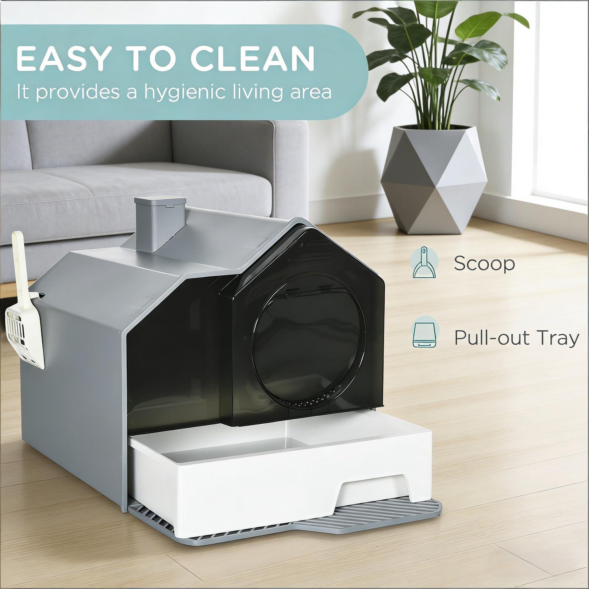 Easy to Clean Cat Litter Box,Hooded Cat Litter Box
