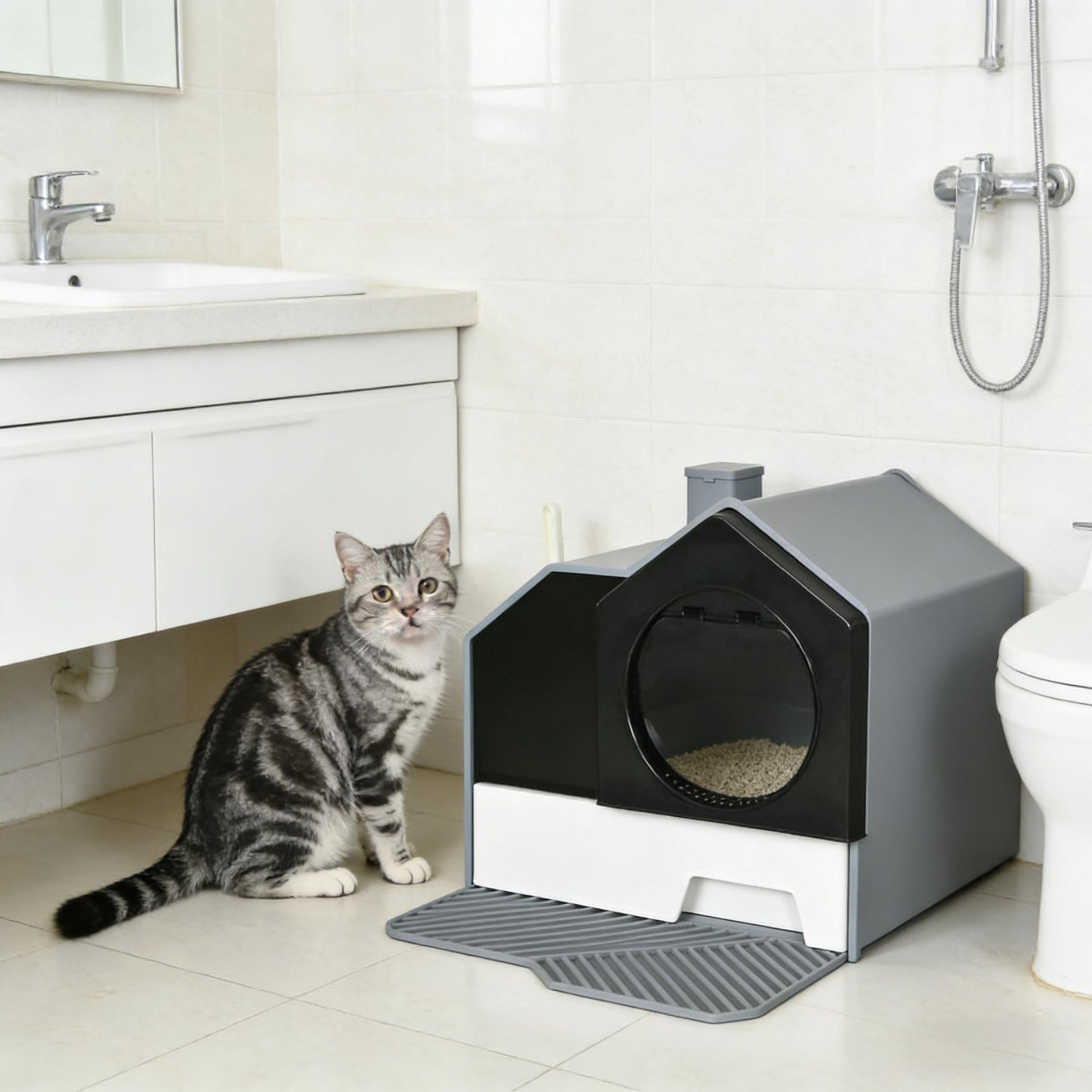 Easy to Clean Cat Litter Box,Hooded Cat Litter Box