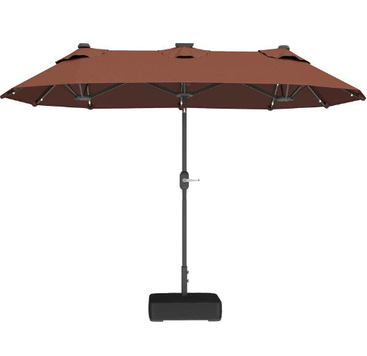 Spacious Outdoor Umbrella,Double-sided Outdoor Patio Umbrella,with Solar Lights and Base,Dining Table Umbrella Push Button Tilt