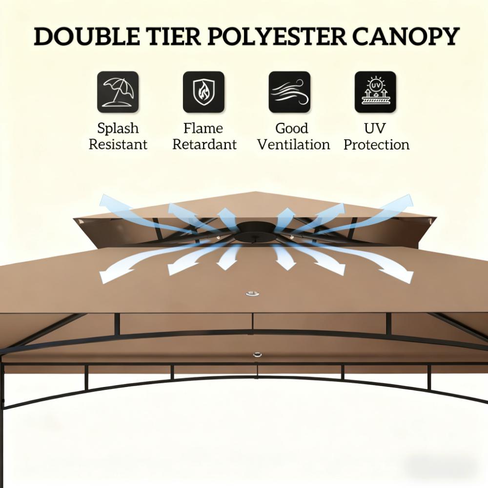 Ventilated Barbecue Gazebo Shelter,Outdoor Grill Gazebo,with Side Awning,Side Shelves and Hooks