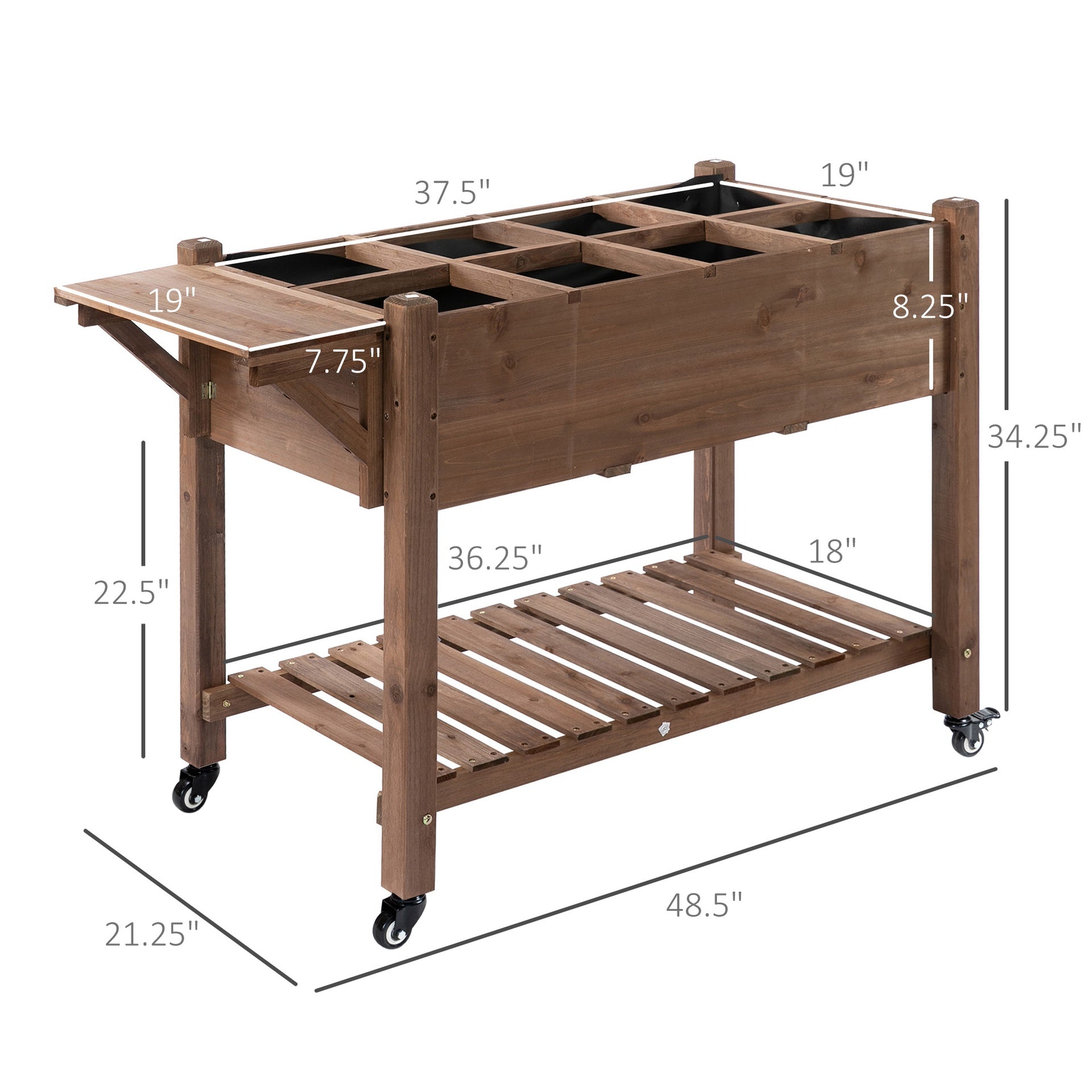 Planter Box,Wooden Garden Box,with 8 Pockets and Lockable Wheels,Foldable Side Clapboard,Elevated and Self-Draining Design