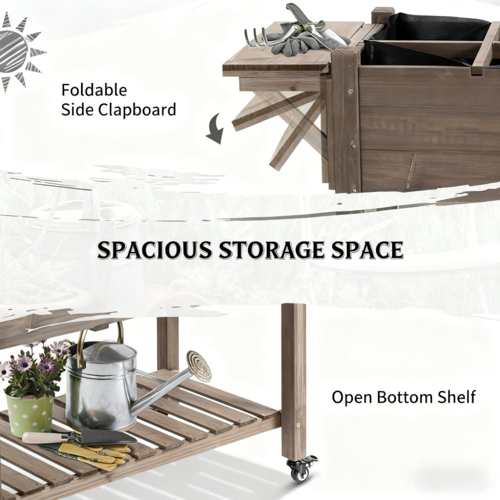 Planter Box,Wooden Garden Box,with 8 Pockets and Lockable Wheels,Foldable Side Clapboard,Elevated and Self-Draining Design