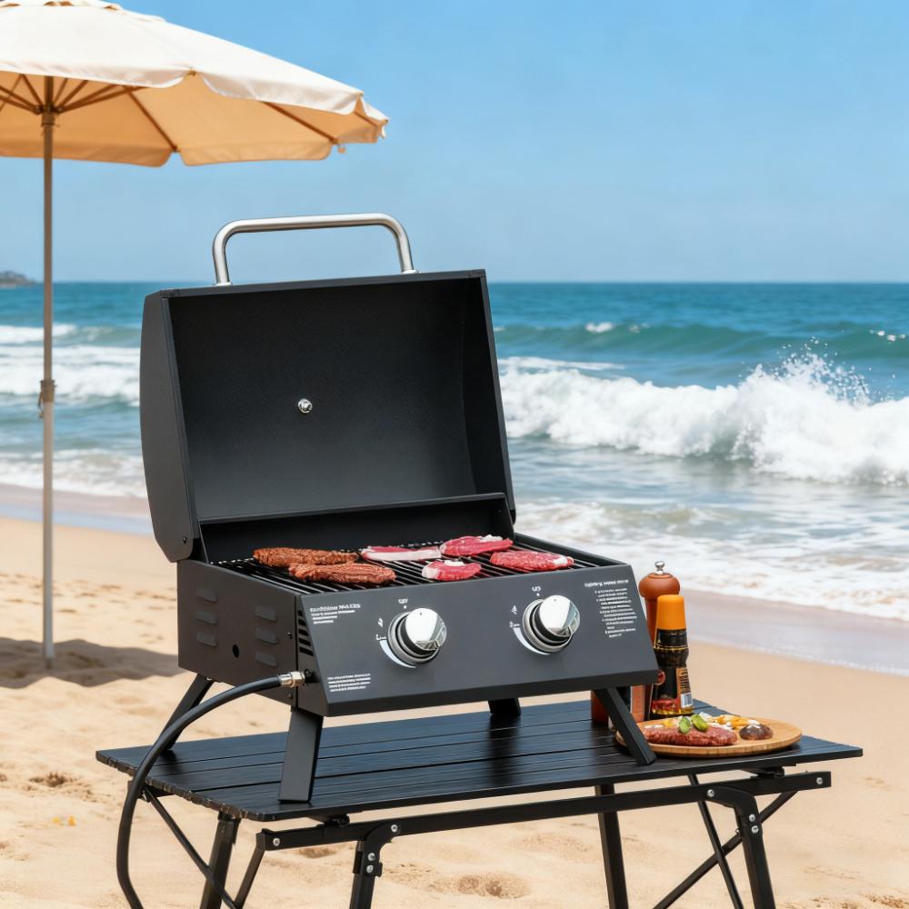 21.75" Portable Grill with 2 Burners Camping  Charcoal BBQ
