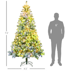 Christmas Trees,Artificial Snow Christmas Trees with Frosted Branches, Warm White or Colorful LED Lights, Steel Base