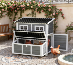 Wooden Pet Coop with Nesting Box,  39" Pet House for 4-6 Chickens, Rabbits