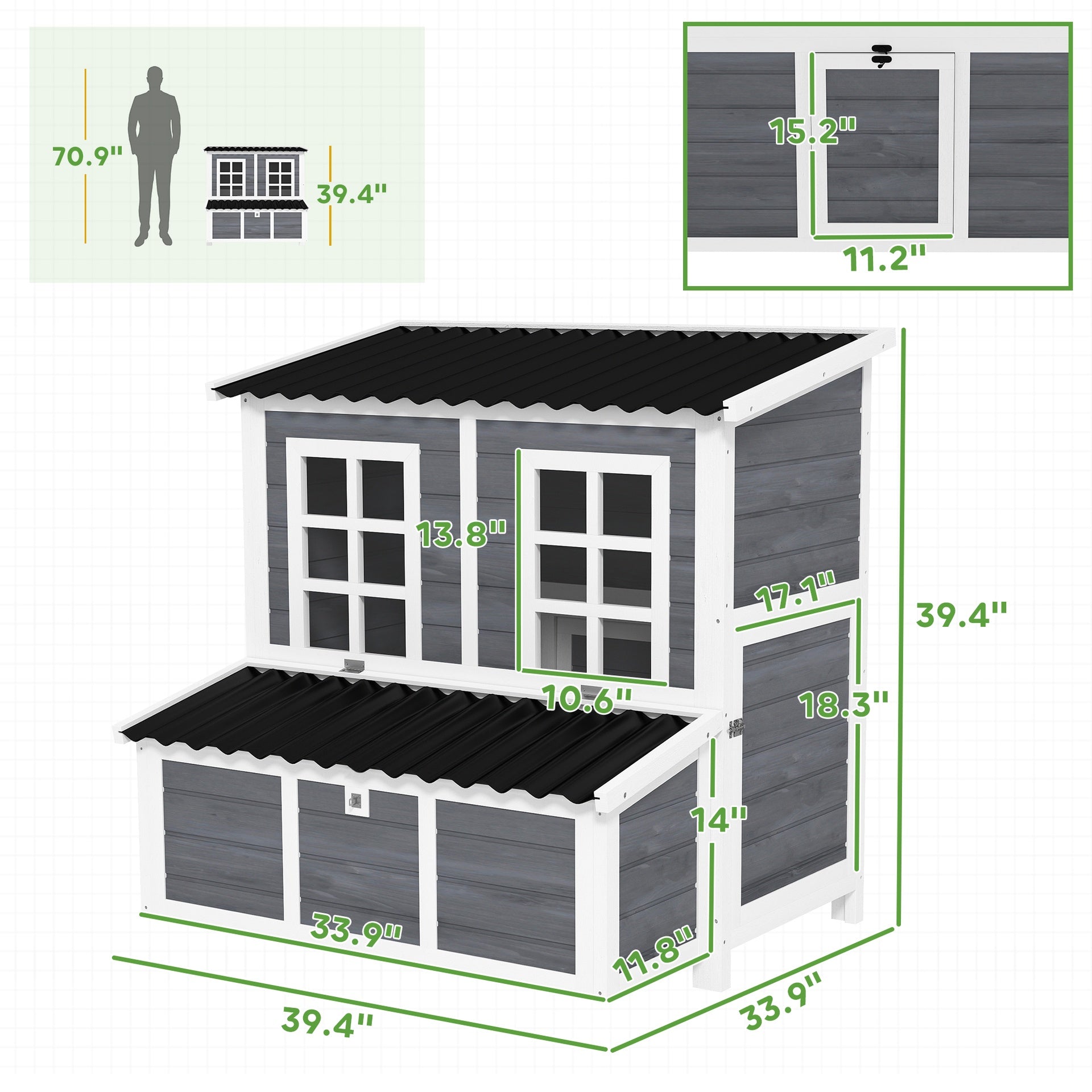 Wooden Pet Coop with Nesting Box,  39" Pet House for 4-6 Chickens, Rabbits