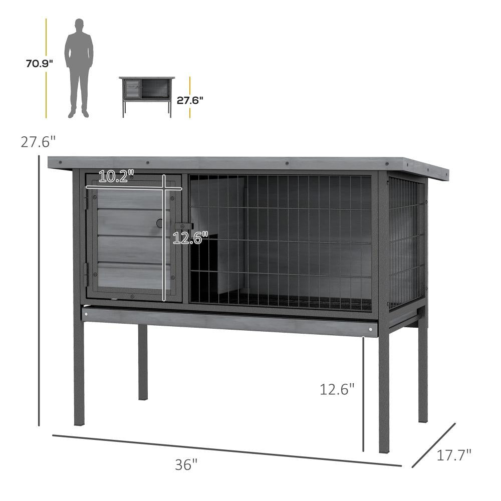 Wooden Rabbit Hutch Elevated with No Leak Tray,  Gray