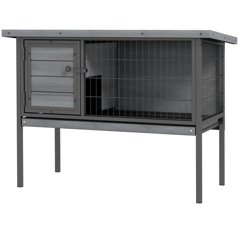 Wooden Rabbit Hutch Elevated with No Leak Tray,  Gray