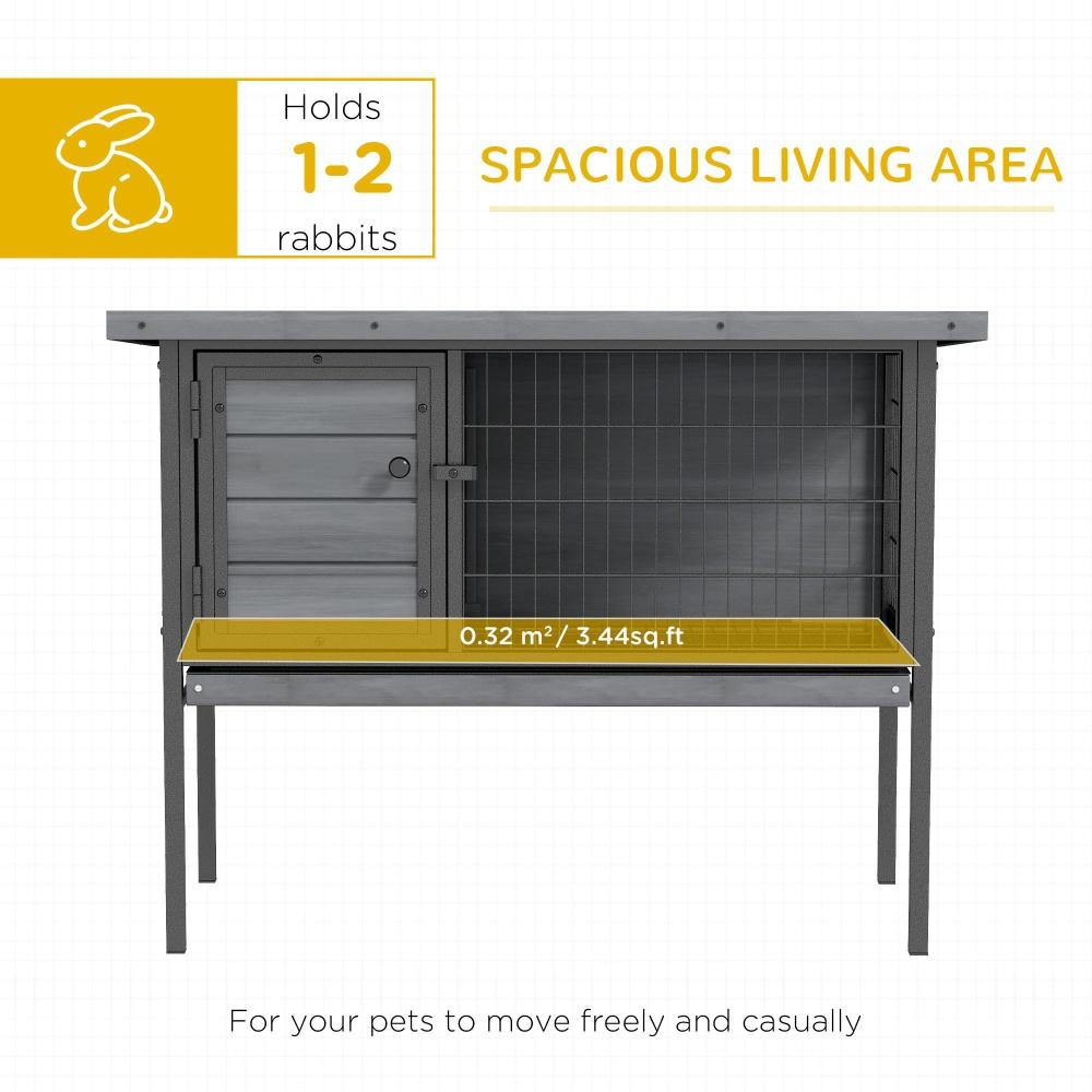 Wooden Rabbit Hutch Elevated with No Leak Tray,  Gray