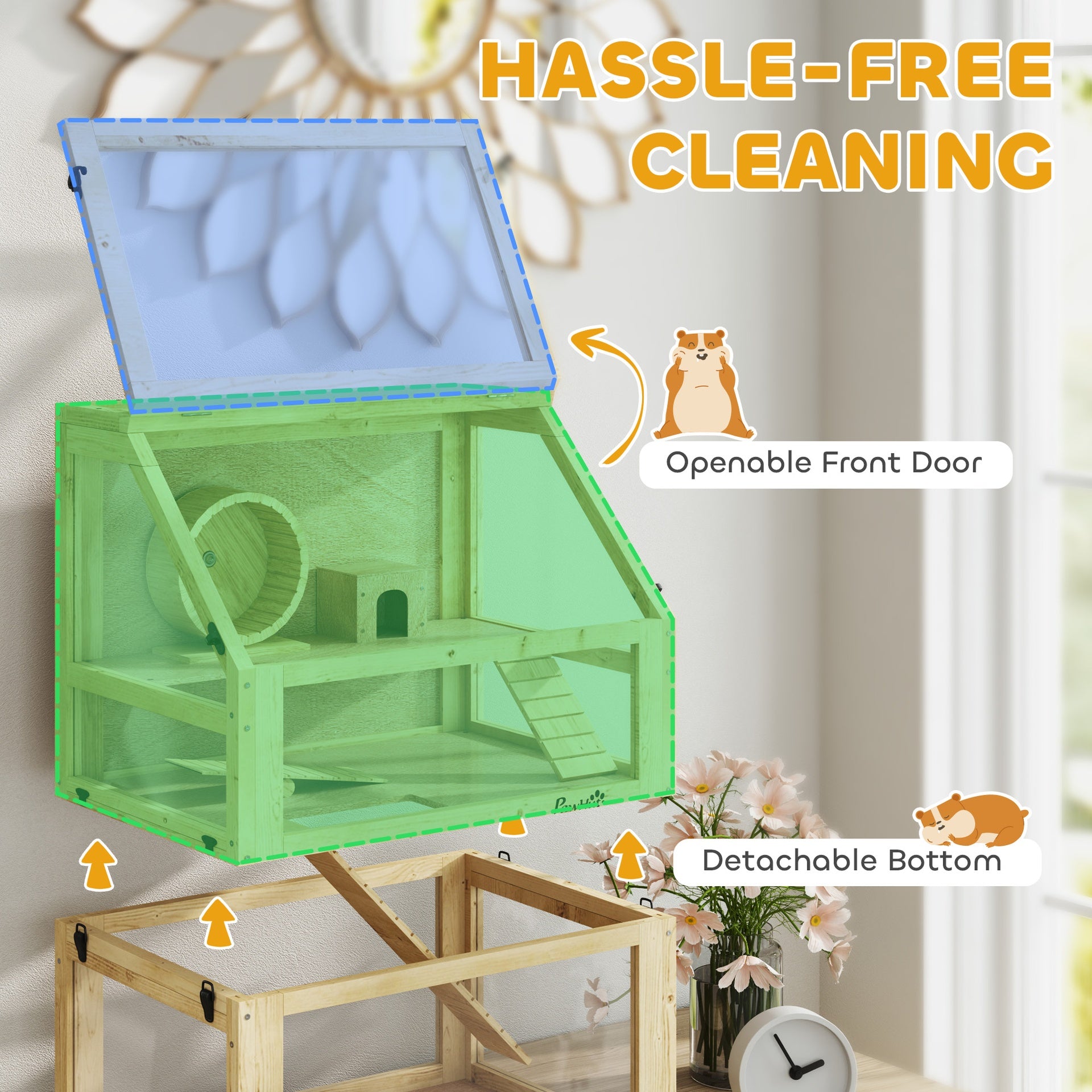 3 Tier Wooden Hamster Cage w/ Detachable Bottom, 24" x 16" x 29.5"