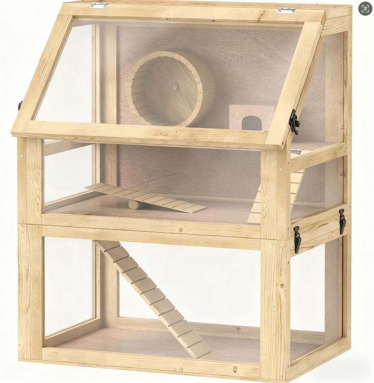 3 Tier Wooden Hamster Cage w/ Detachable Bottom, 24" x 16" x 29.5"