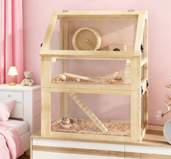 3 Tier Wooden Hamster Cage w/ Detachable Bottom, 24" x 16" x 29.5"